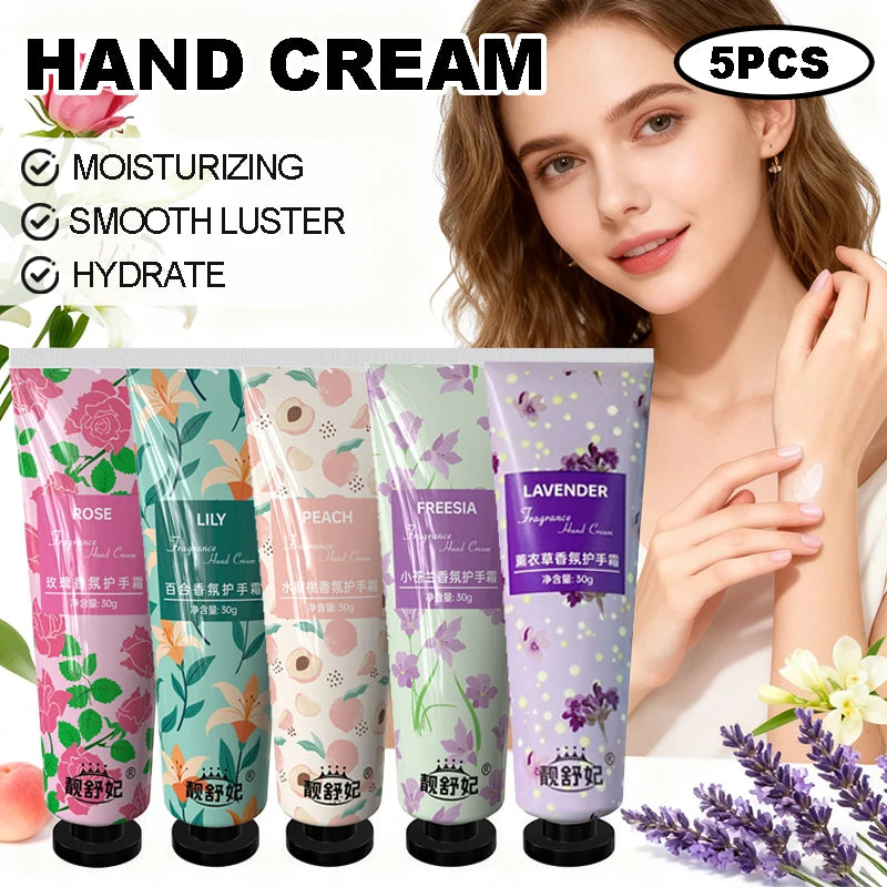 5PCS hand cream with hand gift set, fruit and floral hand cream with 5 different flavors to choose from, moisturize