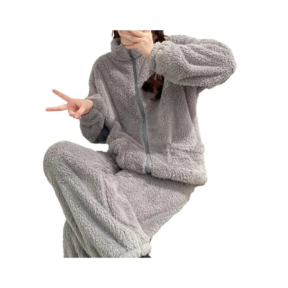 Women Pajama Set Thickened Coral Fleece Pijama Night Suits Warm Plush Pajama Loung Sleepwear Autumn Winter Soft Warm Sleepwear