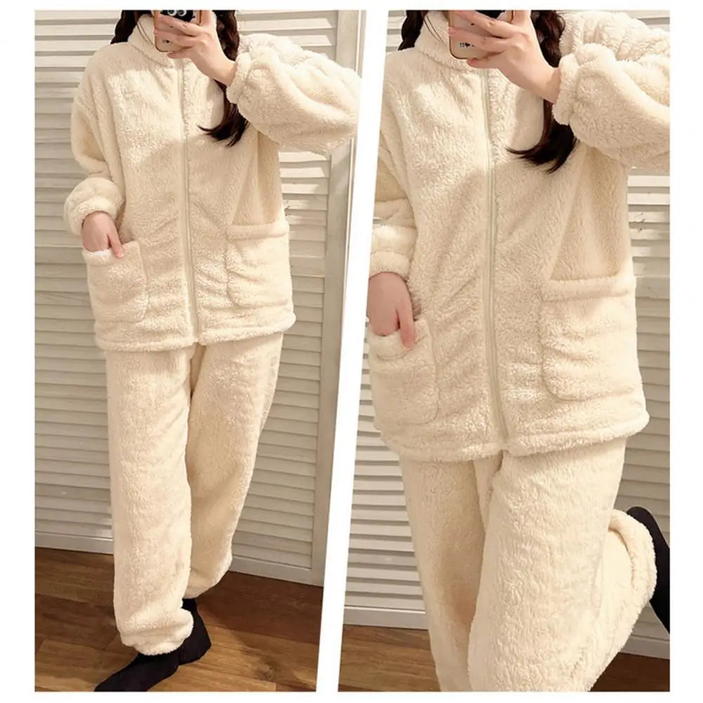 Women Pajama Set Thickened Coral Fleece Pijama Night Suits Warm Plush Pajama Loung Sleepwear Autumn Winter Soft Warm Sleepwear