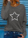 Heart Print Crew Neck T shirt Casual Long Autumn winter top women's long sleeved T-shirt loose comfortable black  white