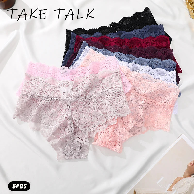 6pcs/SET Women Sexy Lace Splicing Panties High Waist Plus Size Seamless Briefs Hollow Comfortable And Breathable Lingerie S-XXL