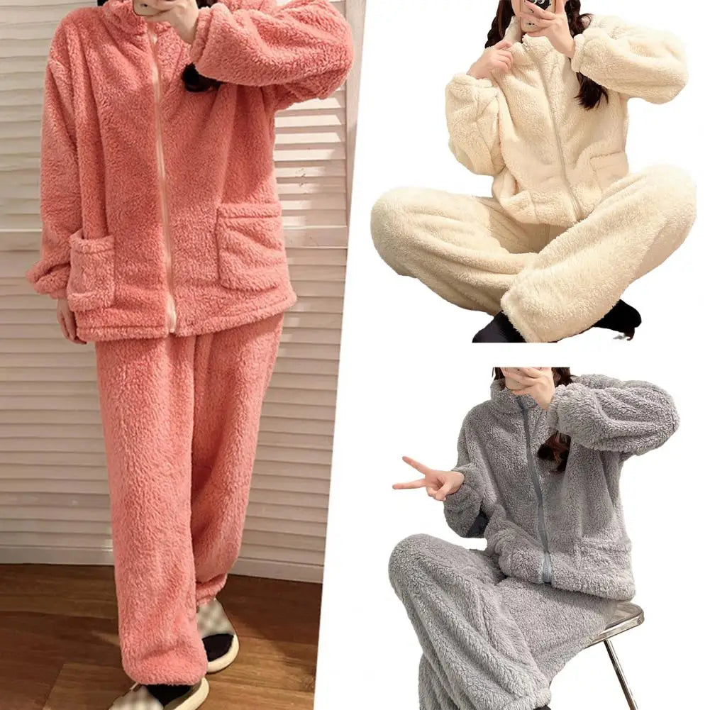 Women Pajama Set Thickened Coral Fleece Pijama Night Suits Warm Plush Pajama Loung Sleepwear Autumn Winter Soft Warm Sleepwear