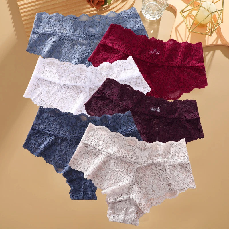 6pcs/SET Women Sexy Lace Splicing Panties High Waist Plus Size Seamless Briefs Hollow Comfortable And Breathable Lingerie S-XXL