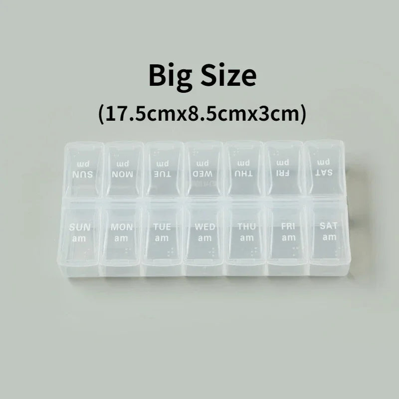 Weekly Pill Box Organizer Cases Portable Pillbox 7 Days 14 Grids Pills Container Storage Tablets Vitamins Medicine Fish Oils
