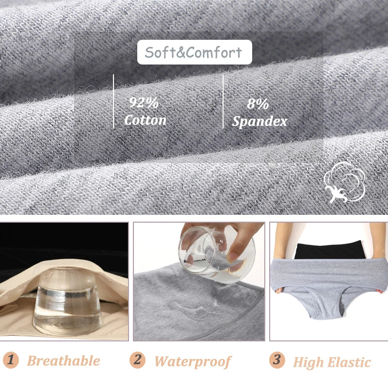 3Pcs/Set Cotton High Waist Physiological Panties For Women Solid Color Leakproof Breathable Underwear Menstrual Period Lingerie