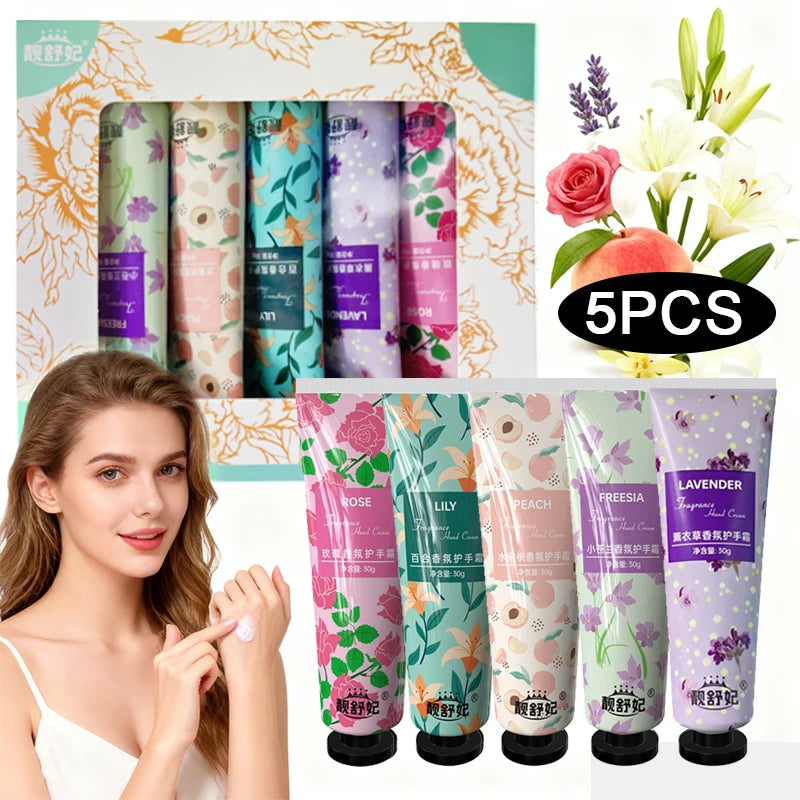 5PCS hand cream with hand gift set, fruit and floral hand cream with 5 different flavors to choose from, moisturize