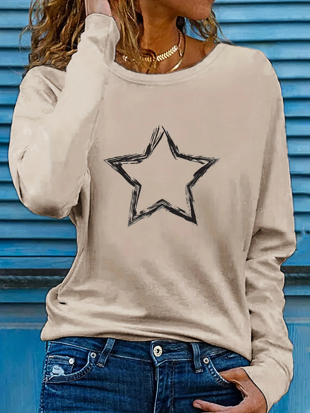 Heart Print Crew Neck T shirt Casual Long Autumn winter top women's long sleeved T-shirt loose comfortable black  white