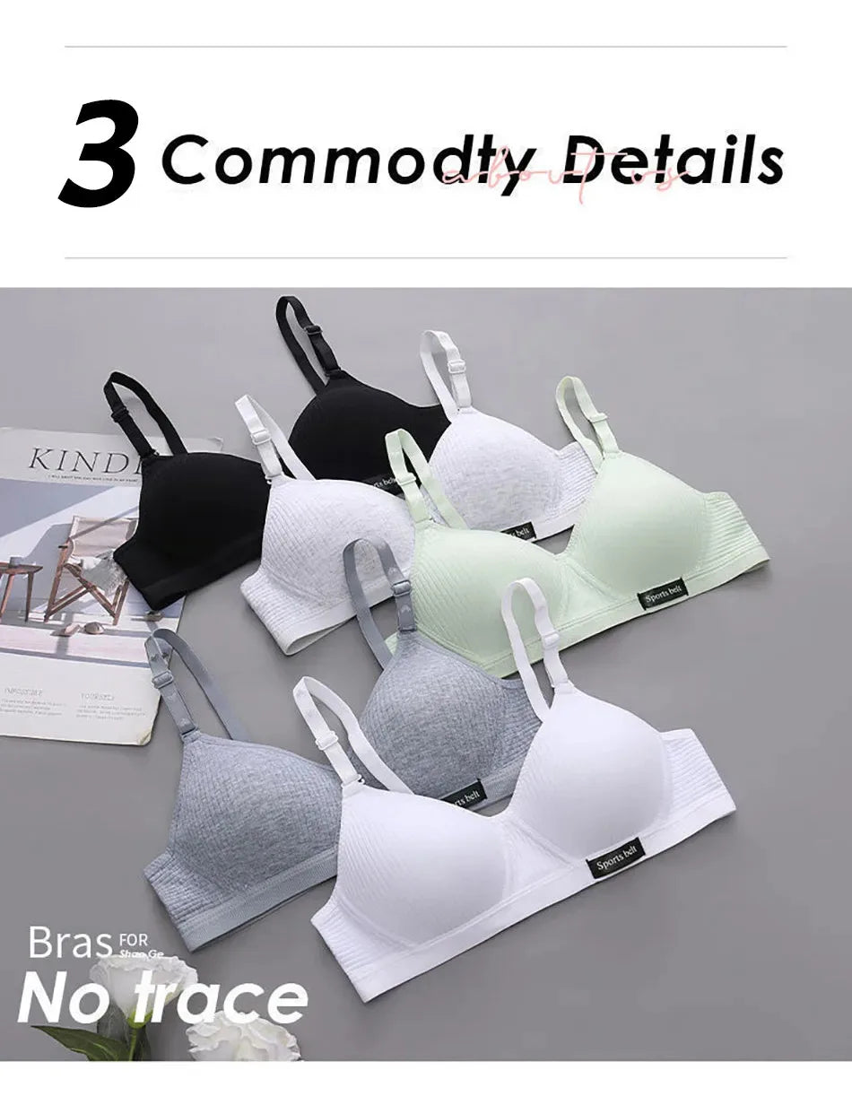 Cotton Women's AB Cup Bra Underwear Wireless Gathering Comfortable V-Bra Women's Upward Push Underwear