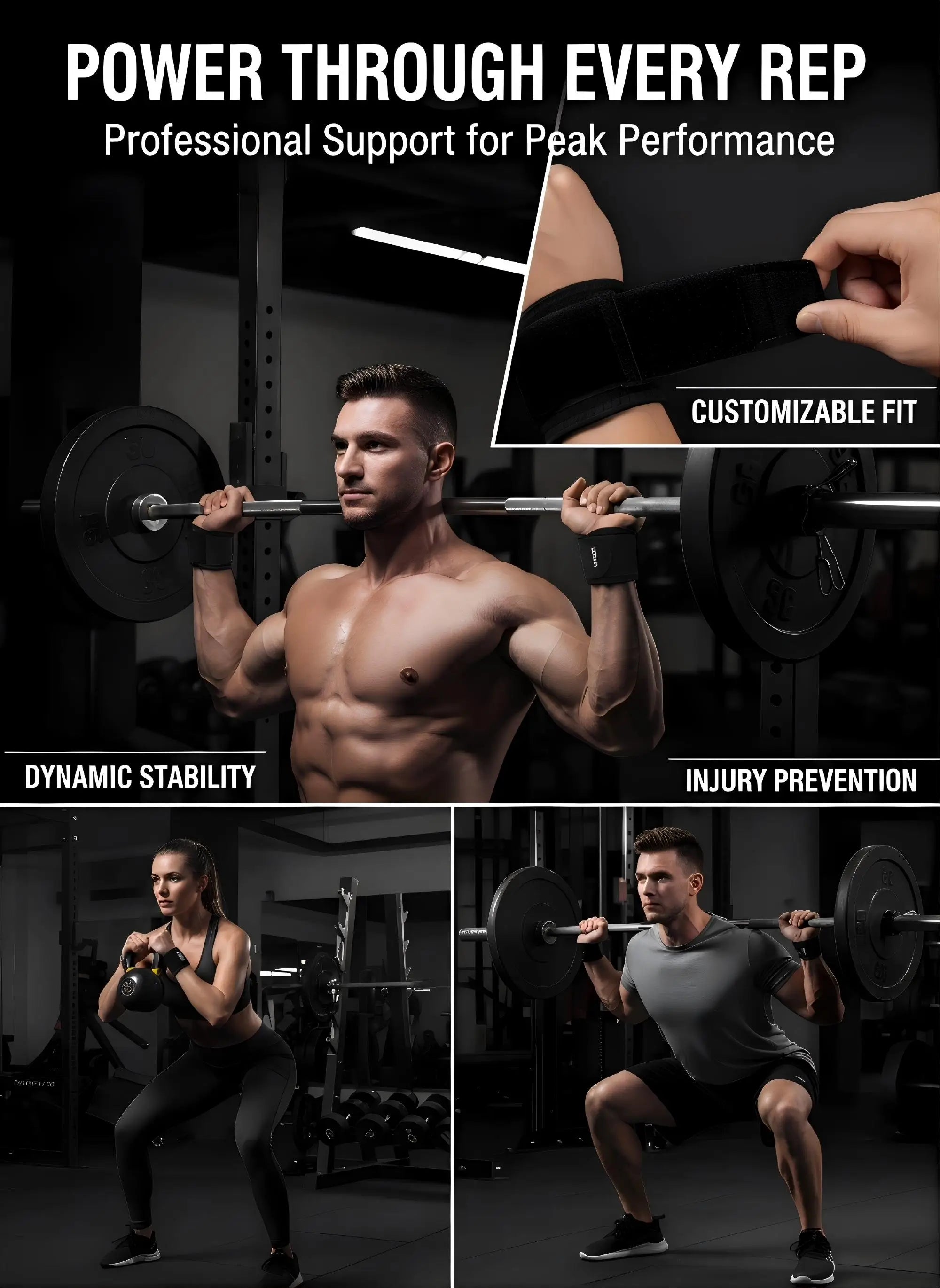1PC Lightweight Adjustable Wrist Support Brace for Weightlifting Squat Kettlebell Outdoor Cycling - Protective Fitness Wristband