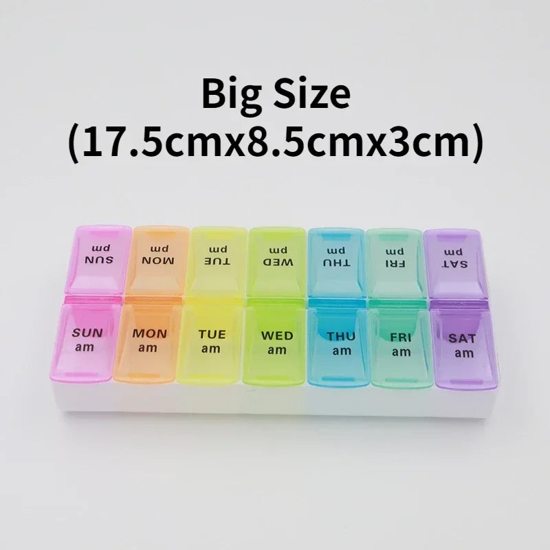 Weekly Pill Box Organizer Cases Portable Pillbox 7 Days 14 Grids Pills Container Storage Tablets Vitamins Medicine Fish Oils