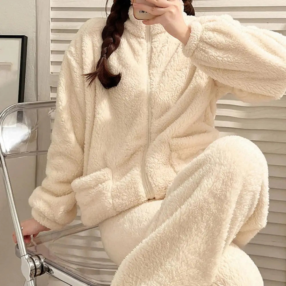 Women Pajama Set Thickened Coral Fleece Pijama Night Suits Warm Plush Pajama Loung Sleepwear Autumn Winter Soft Warm Sleepwear