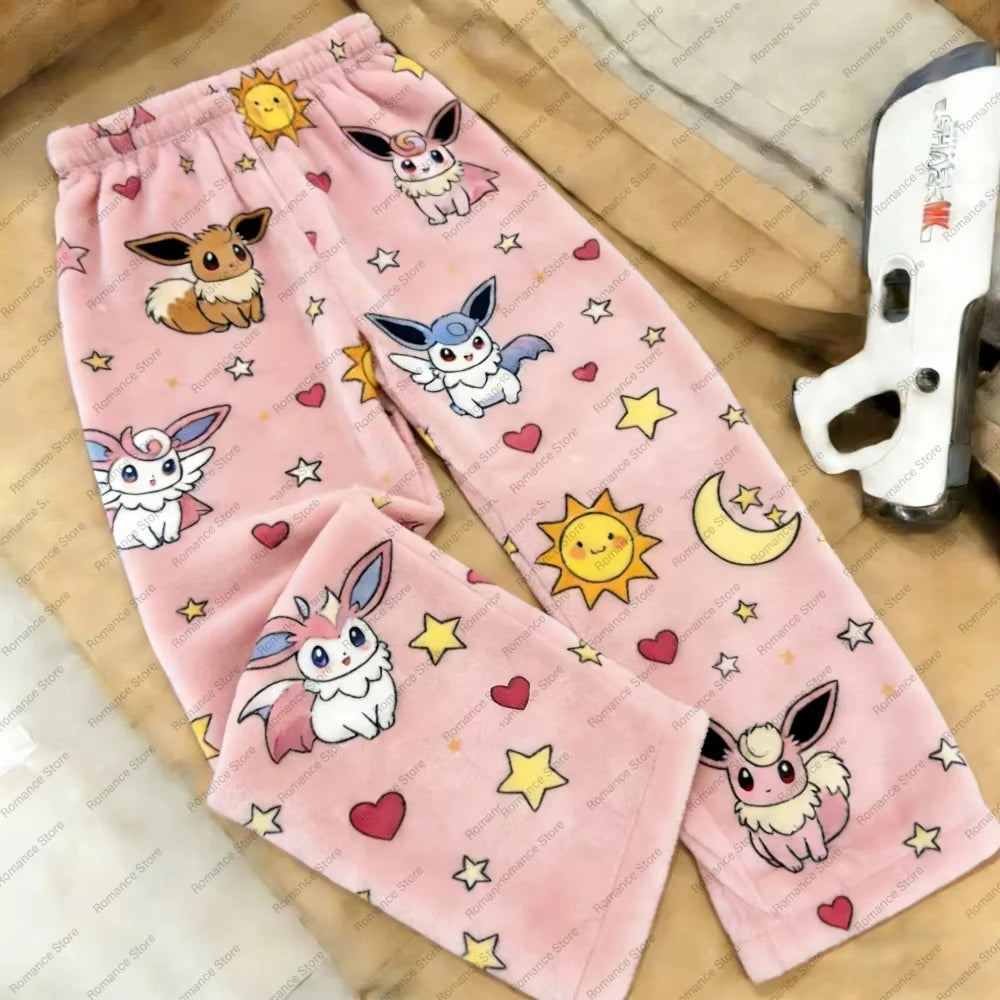 2026 Pocket Monster Pikachu Full Over Print Adult Pajama Pants Matching Family Outfits Autumn And Winter Flannel Comfy pants