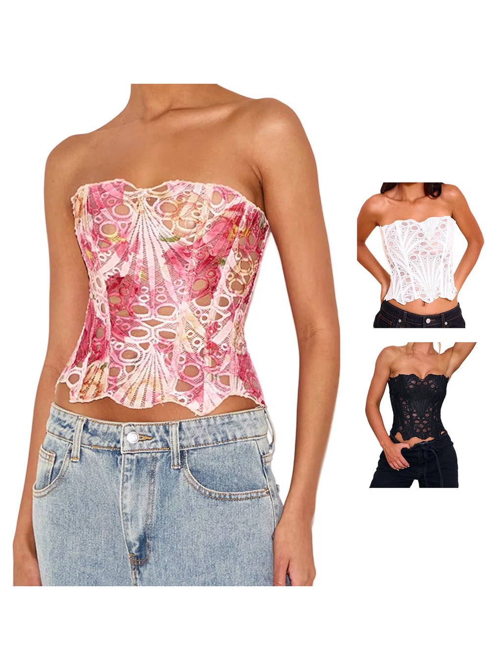 Sexy Lace-Up Backless Bandeau Top with Irregular Cutout Detail and Off-Shoulder Design for Trendy Street Style