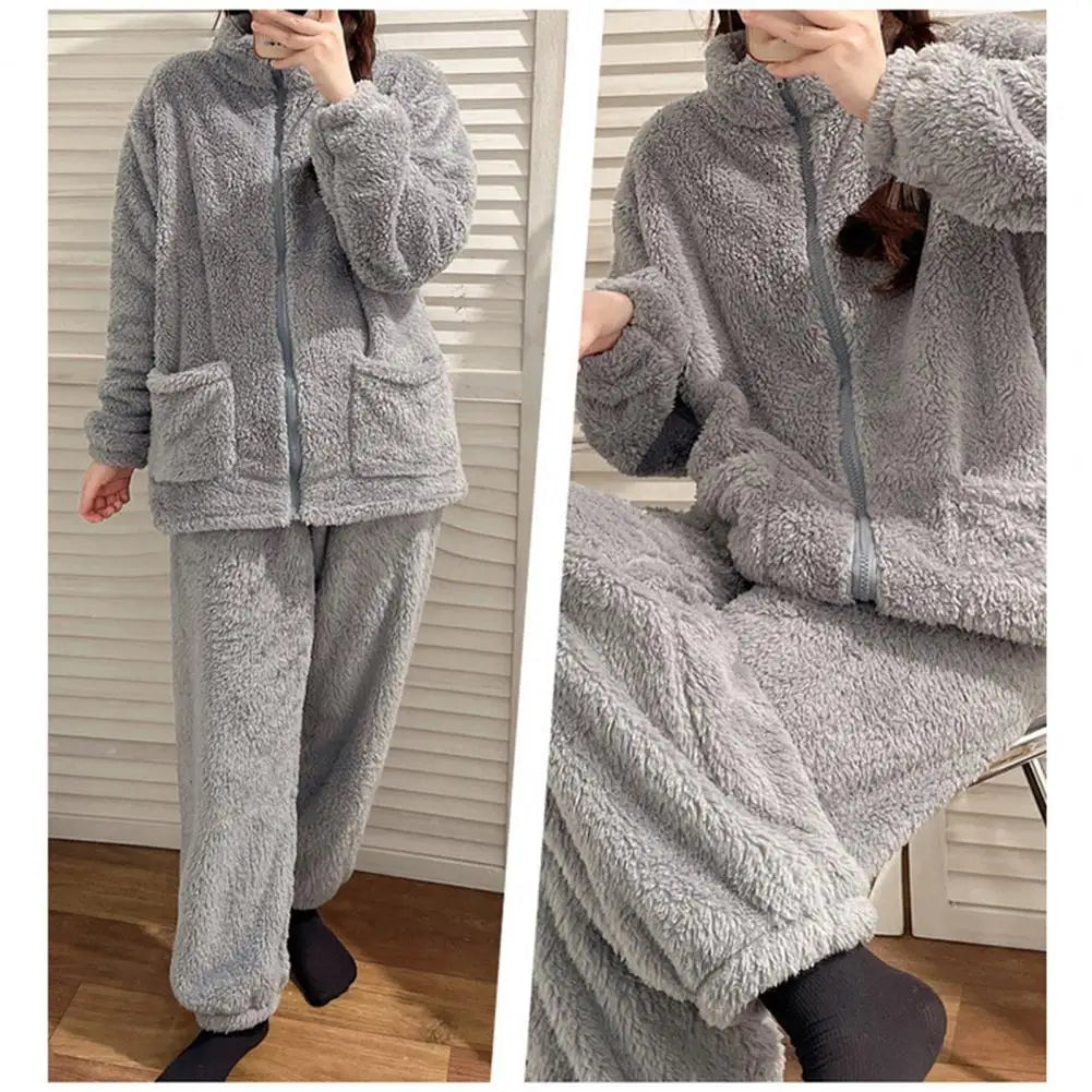 Women Pajama Set Thickened Coral Fleece Pijama Night Suits Warm Plush Pajama Loung Sleepwear Autumn Winter Soft Warm Sleepwear