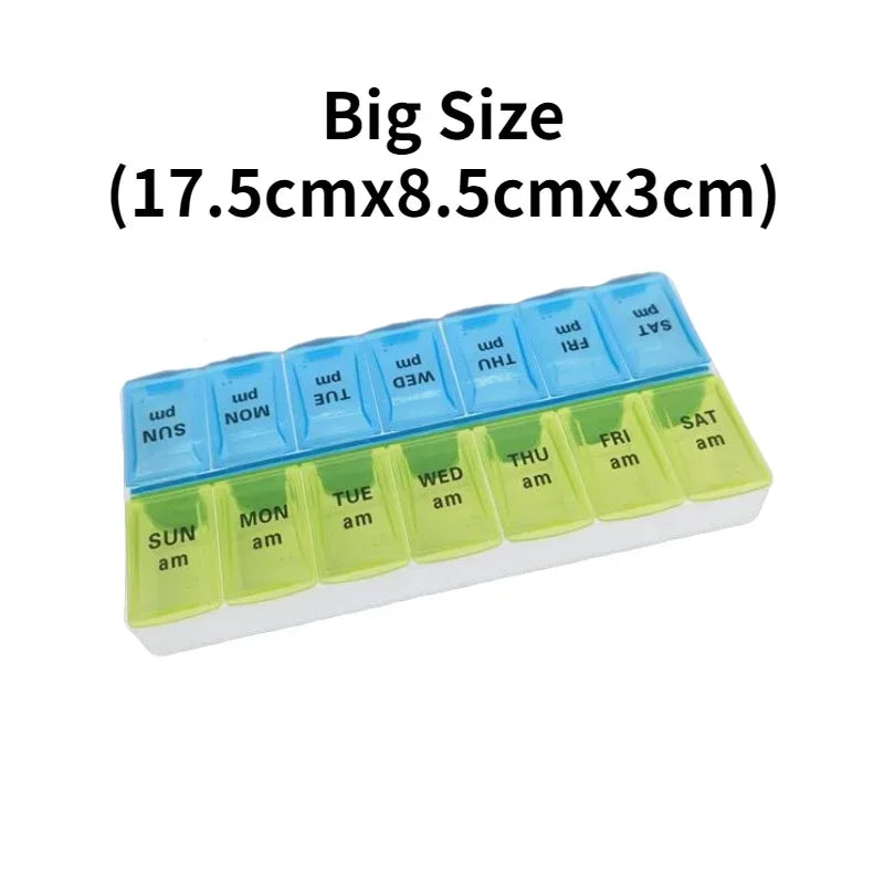 Weekly Pill Box Organizer Cases Portable Pillbox 7 Days 14 Grids Pills Container Storage Tablets Vitamins Medicine Fish Oils