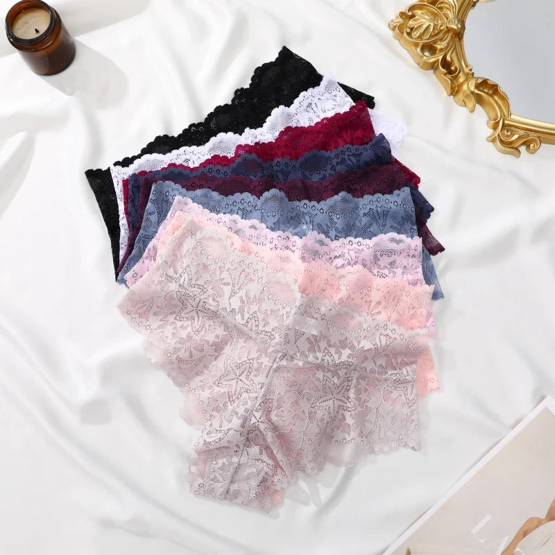 6pcs/SET Women Sexy Lace Splicing Panties High Waist Plus Size Seamless Briefs Hollow Comfortable And Breathable Lingerie S-XXL