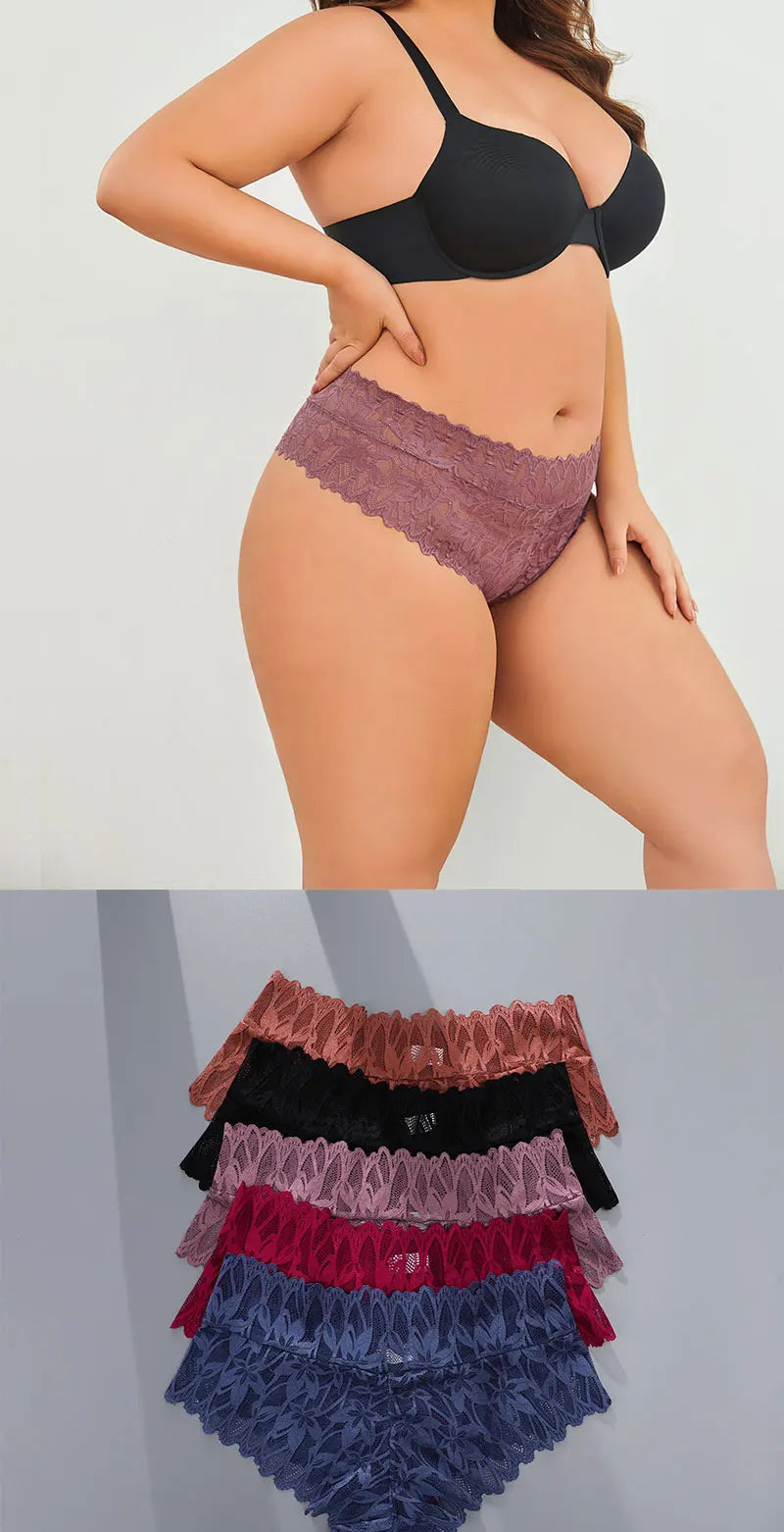 4PCS Women Floral Lace Panties Sexy Perspective G-String High Waist Solid Color Underpants Female Breathable Intimates Lingerie