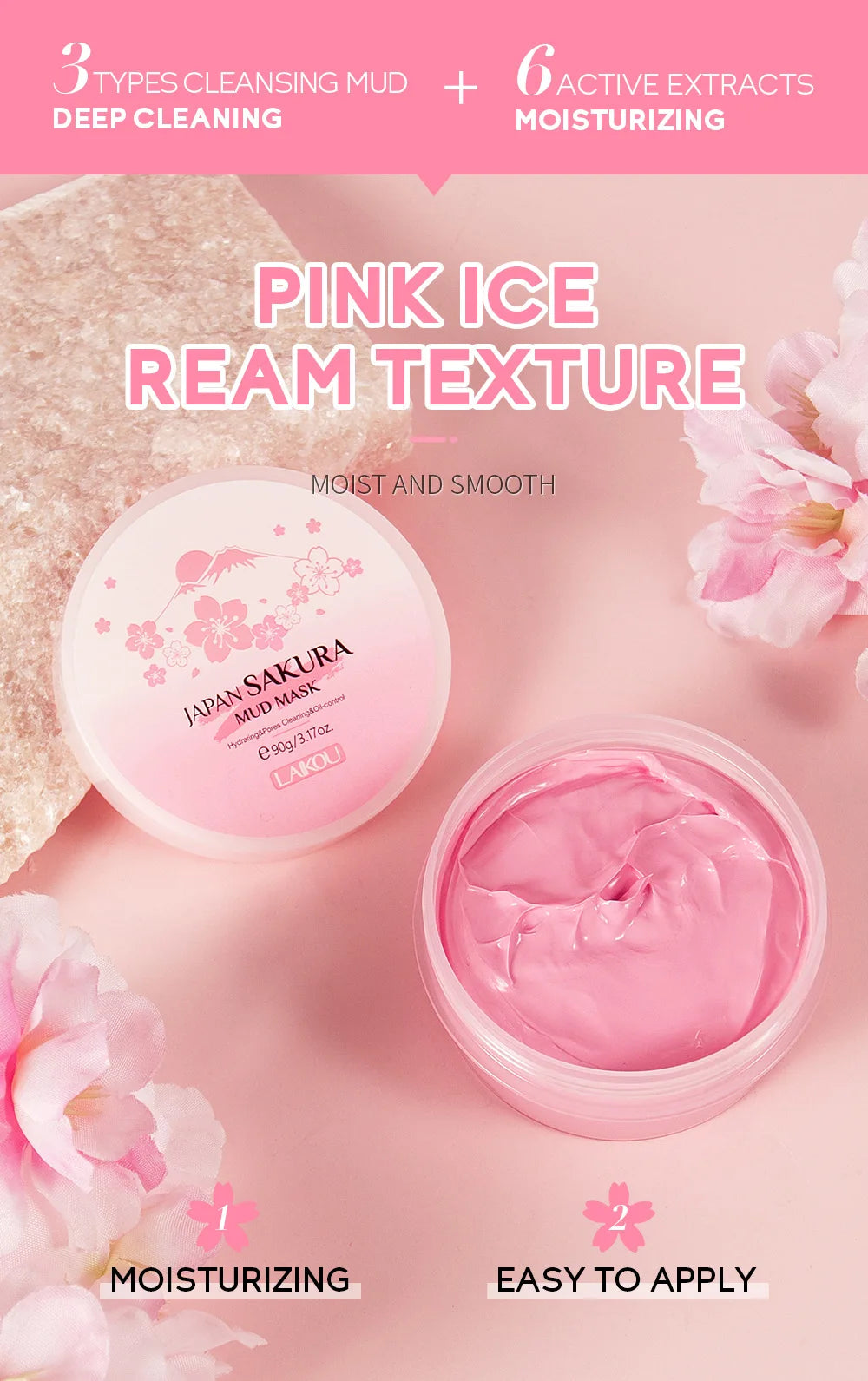 LAIKOU Japan Sakura Clay Mask Deep Cleansing Skin Mud Korean Face Mask Oil Control Shrink Pores Skin Care 80g