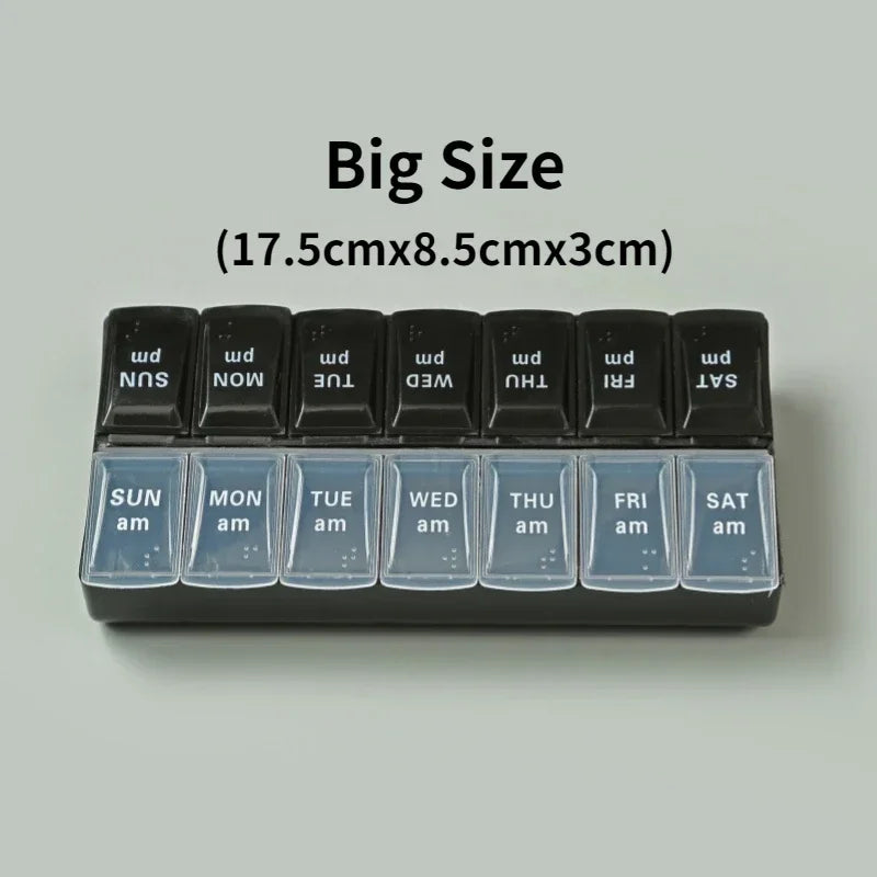 Weekly Pill Box Organizer Cases Portable Pillbox 7 Days 14 Grids Pills Container Storage Tablets Vitamins Medicine Fish Oils