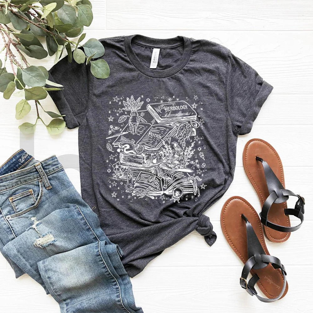 Vintage Herbology Witchcraft Shirt Herbology Plants T-Shirt Magcal Wizard Botanical Plant Lover Tees Fantasy Book Fandom Merch