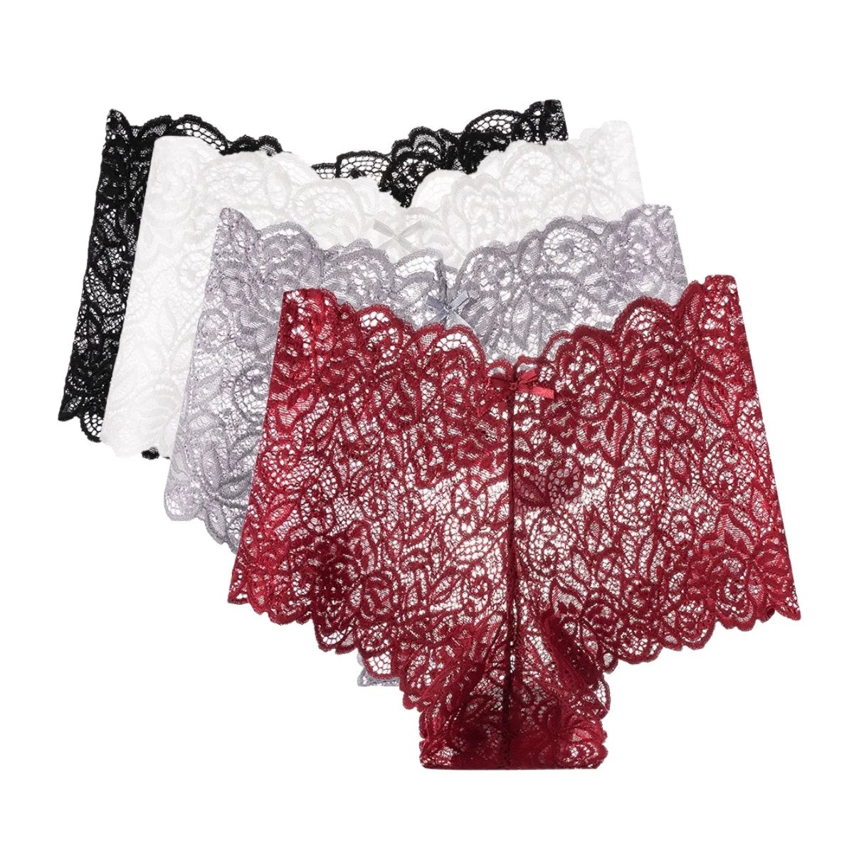 4Pcs/Set Floral Lace Panties Women Sexy Boyshorts Solid Color Underwear Female Low Waist Boyshort Breathable Lingerie S-XXL