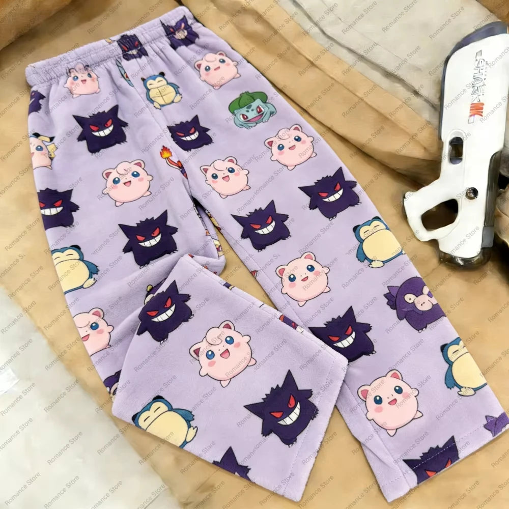 2026 Pocket Monster Pikachu Full Over Print Adult Pajama Pants Matching Family Outfits Autumn And Winter Flannel Comfy pants
