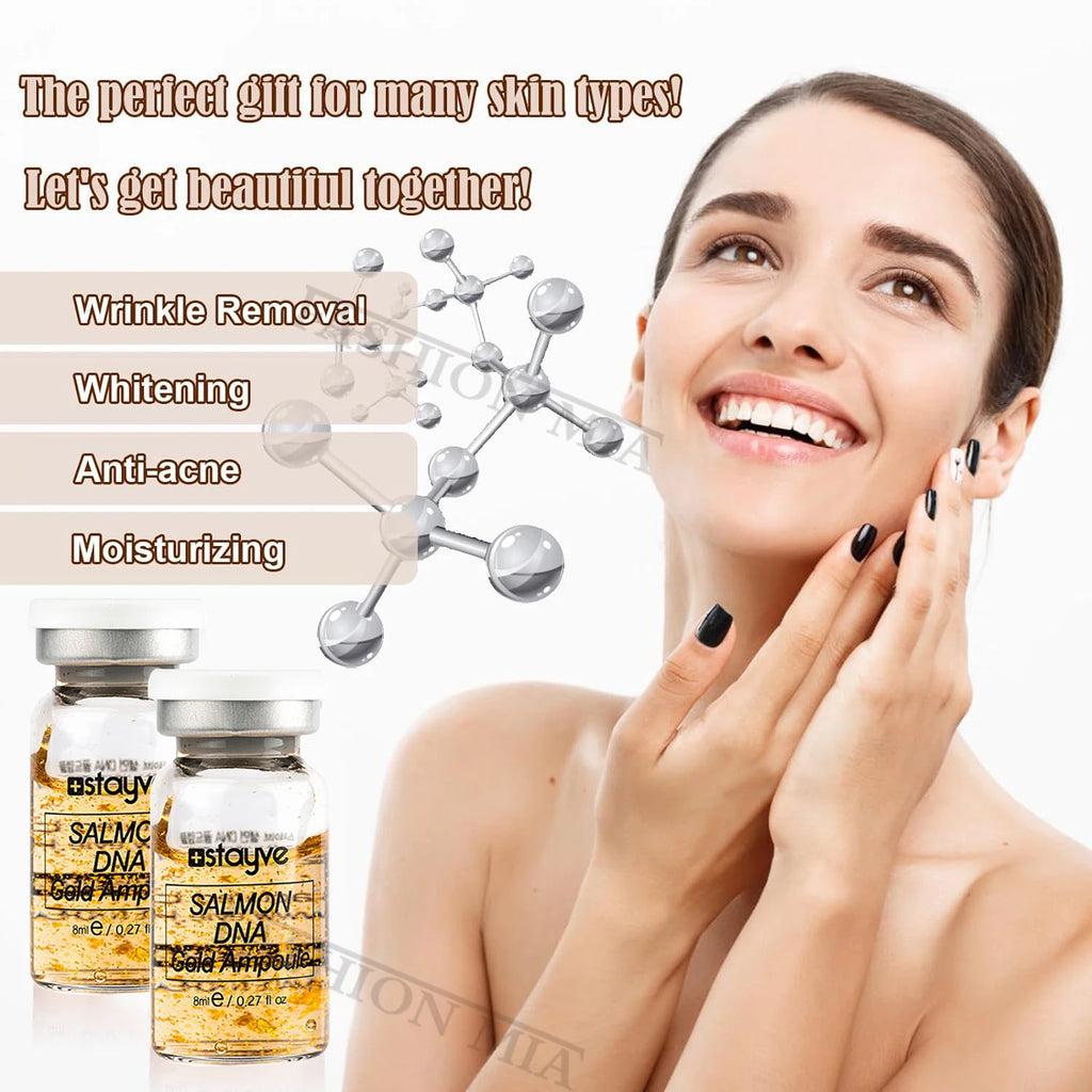 Korea Stayve 8ml Face Natural Salmon DNA Gold Ampoule Booster Serum Kit Whitening Moisturizing Rejuvenation SkinCare