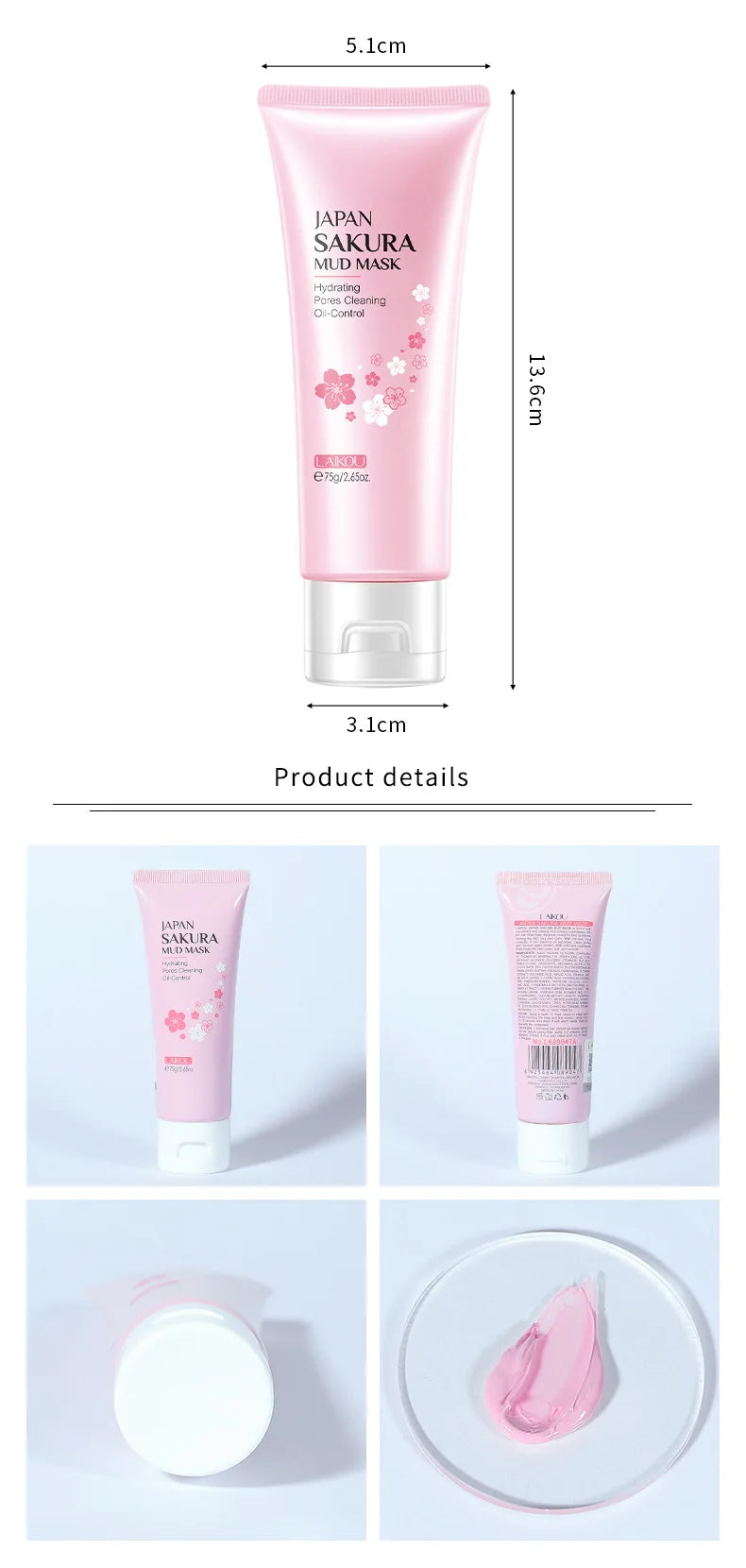LAIKOU Japan Sakura Clay Mask Deep Cleansing Skin Mud Korean Face Mask Oil Control Shrink Pores Skin Care 80g