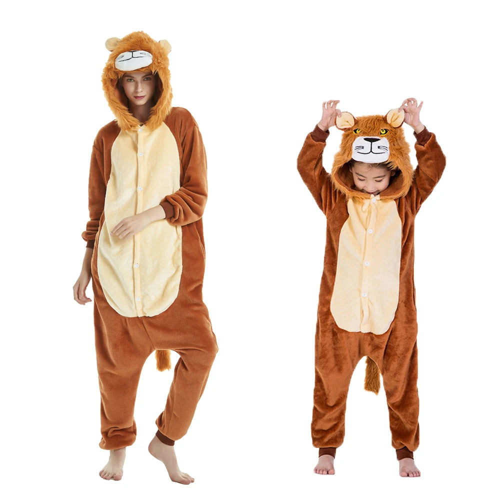 Animal Onesies Kigurumi Unicorn Pajamas Set Women Winter Overall Flannel Cartoon Cosplay Sleepwear Jumpsuit Men Homewear Pijama