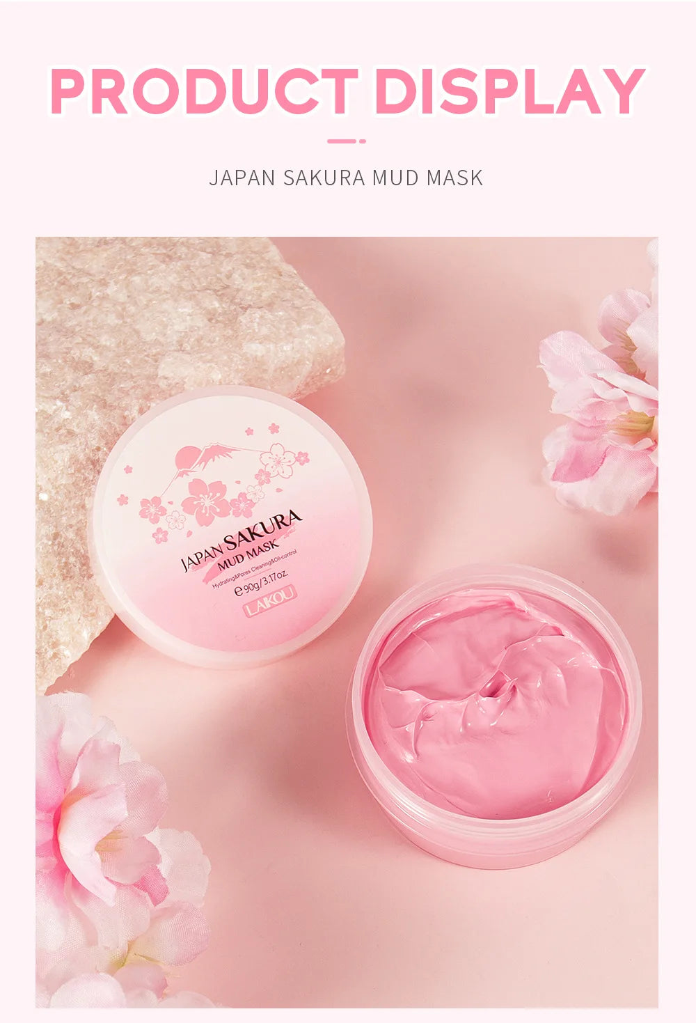 LAIKOU Japan Sakura Clay Mask Deep Cleansing Skin Mud Korean Face Mask Oil Control Shrink Pores Skin Care 80g