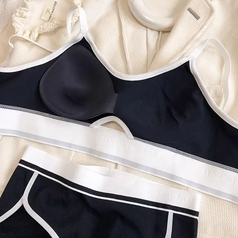 Cotton Bra Set Women Comfort Seamless Underwear Female Push Up Bra Low Waist Thong Panties Casual Sports Lingerie Intimates