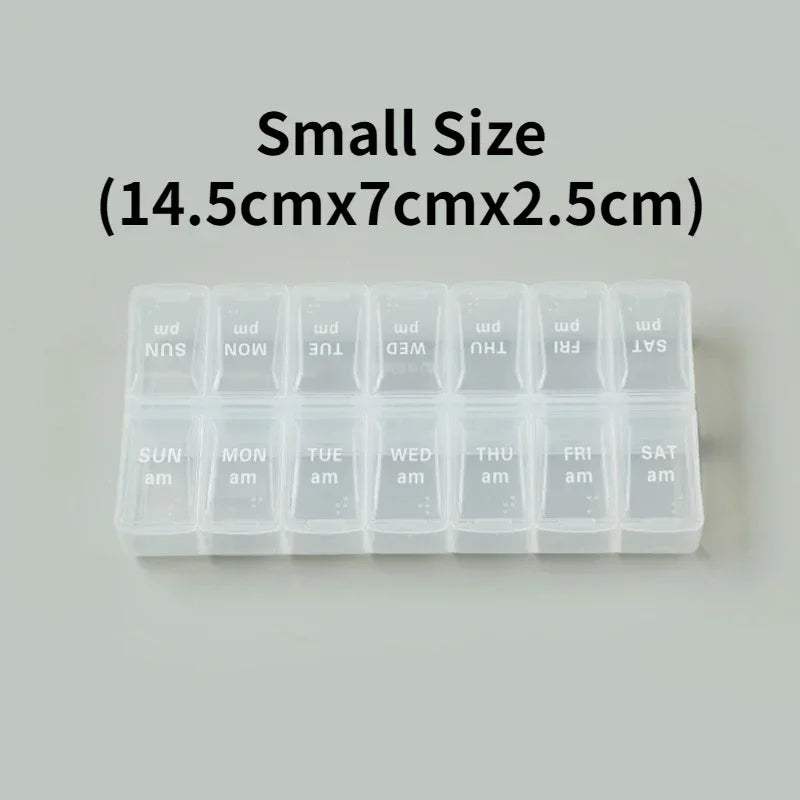 Weekly Pill Box Organizer Cases Portable Pillbox 7 Days 14 Grids Pills Container Storage Tablets Vitamins Medicine Fish Oils