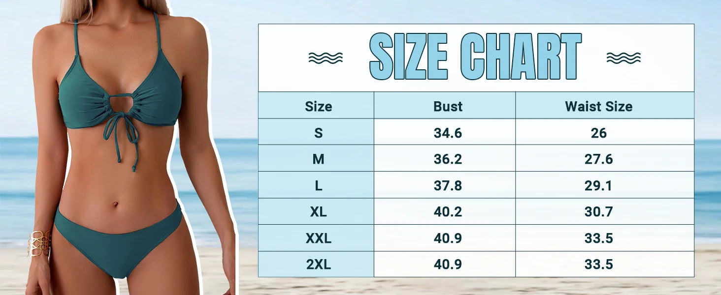 2025 Solid Brazilian Bathing Suit O-ring cut out drawstring chest cami bikini set padded two piece swimsuit swimwear for women