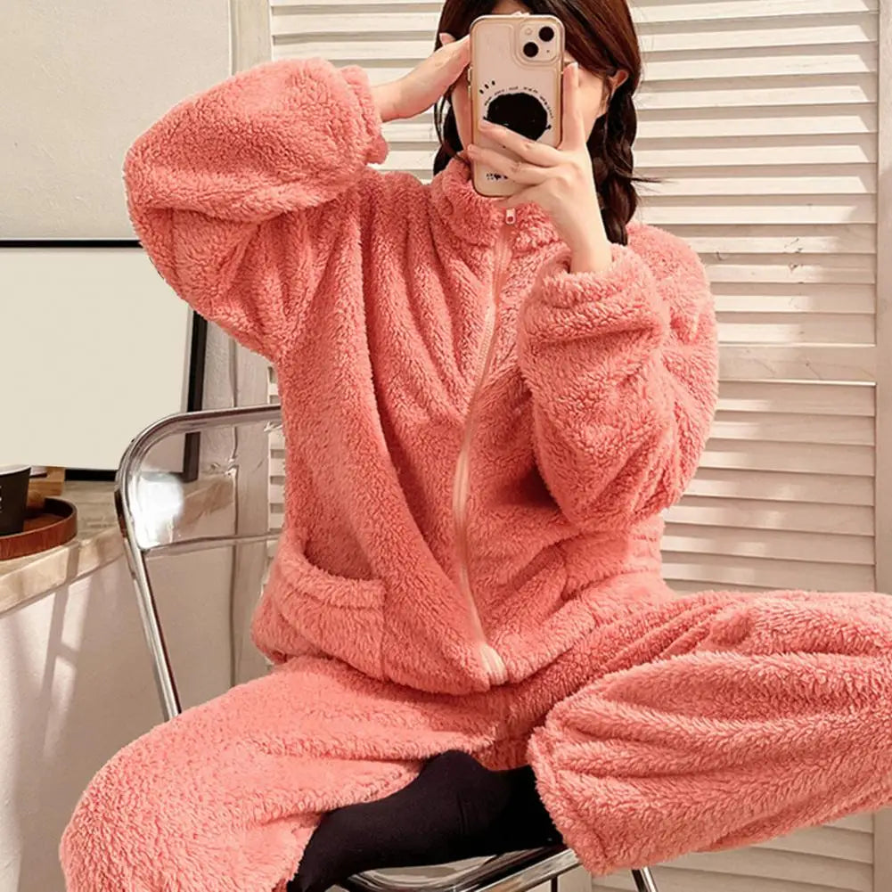 Women Pajama Set Thickened Coral Fleece Pijama Night Suits Warm Plush Pajama Loung Sleepwear Autumn Winter Soft Warm Sleepwear