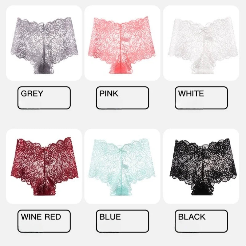 4Pcs/Set Floral Lace Panties Women Sexy Boyshorts Solid Color Underwear Female Low Waist Boyshort Breathable Lingerie S-XXL