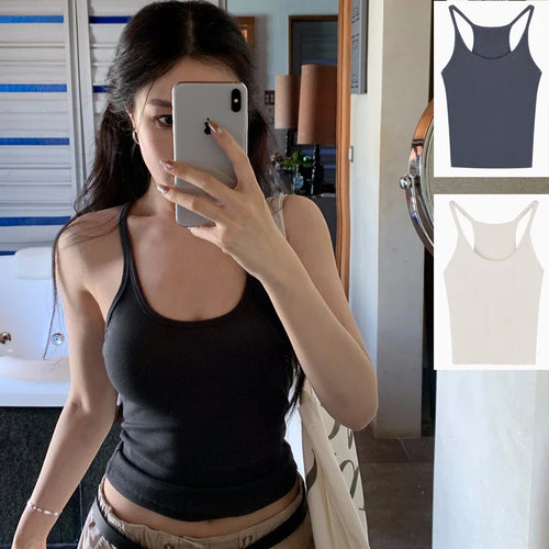 1pcs Summer Women Solid Color Basic Ribbed Knitted Tank Top Vintage Sleeveless Camis Cool Girls Streetwear Sexy Tees S-2XL