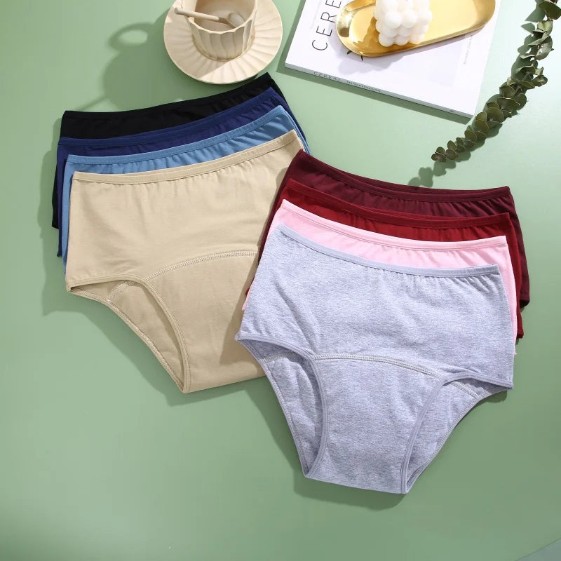 3Pcs/Set Cotton High Waist Physiological Panties For Women Solid Color Leakproof Breathable Underwear Menstrual Period Lingerie