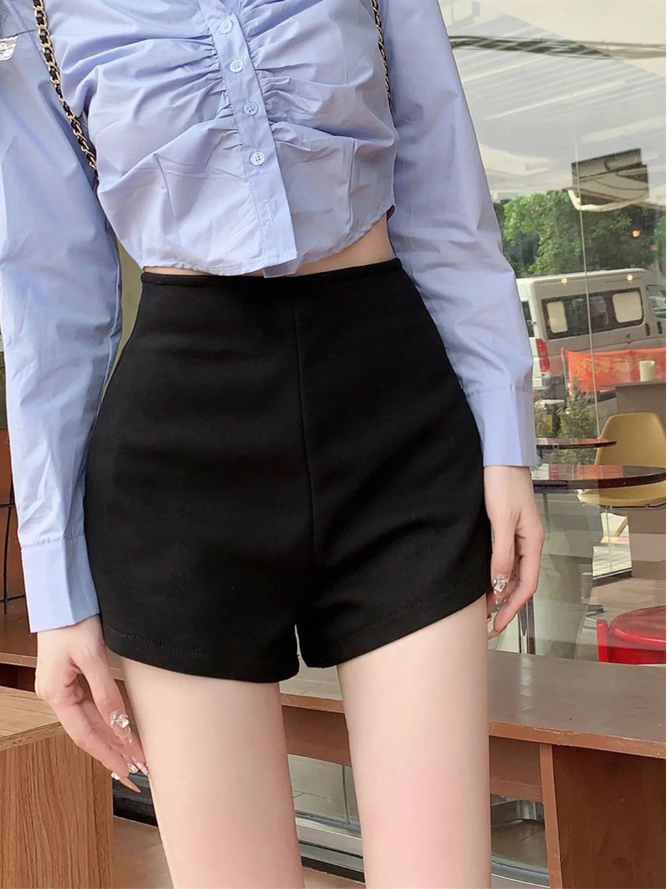 Summer basic solid color versatile shorts for women casual and elegant high-waisted slimming straight shorts
