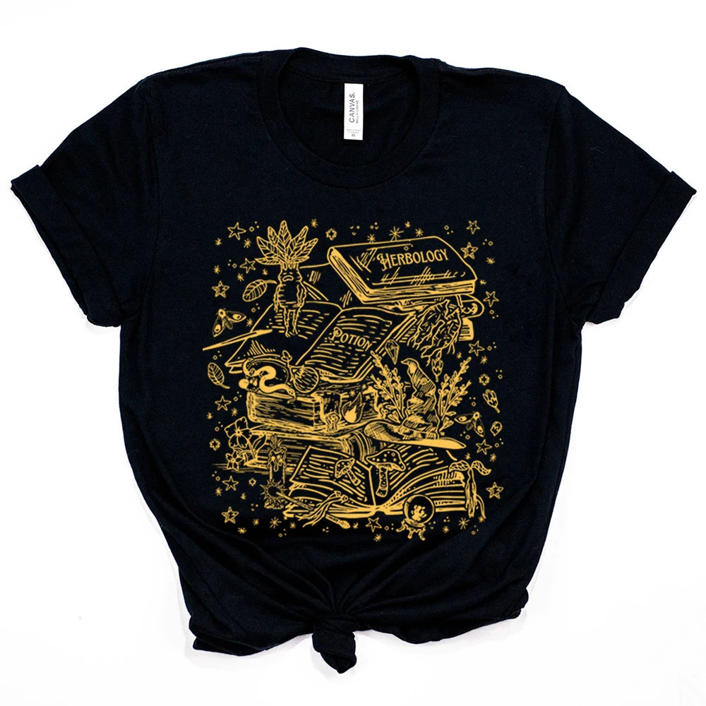 Vintage Herbology Witchcraft Shirt Herbology Plants T-Shirt Magcal Wizard Botanical Plant Lover Tees Fantasy Book Fandom Merch