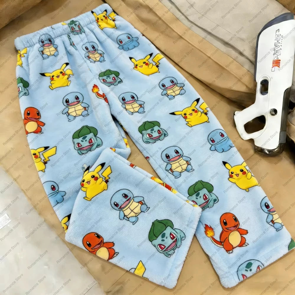 2026 Pocket Monster Pikachu Full Over Print Adult Pajama Pants Matching Family Outfits Autumn And Winter Flannel Comfy pants