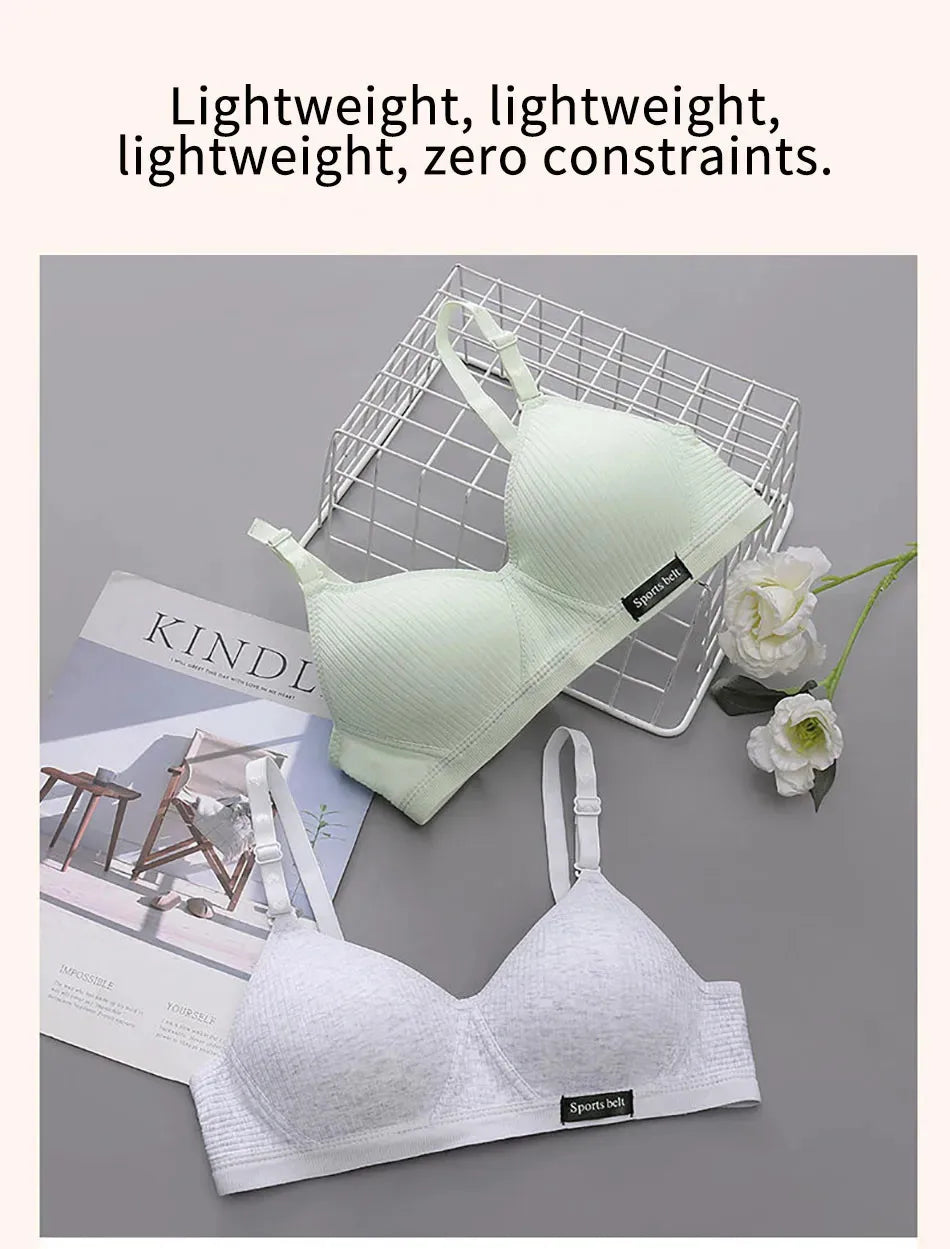 Cotton Women's AB Cup Bra Underwear Wireless Gathering Comfortable V-Bra Women's Upward Push Underwear