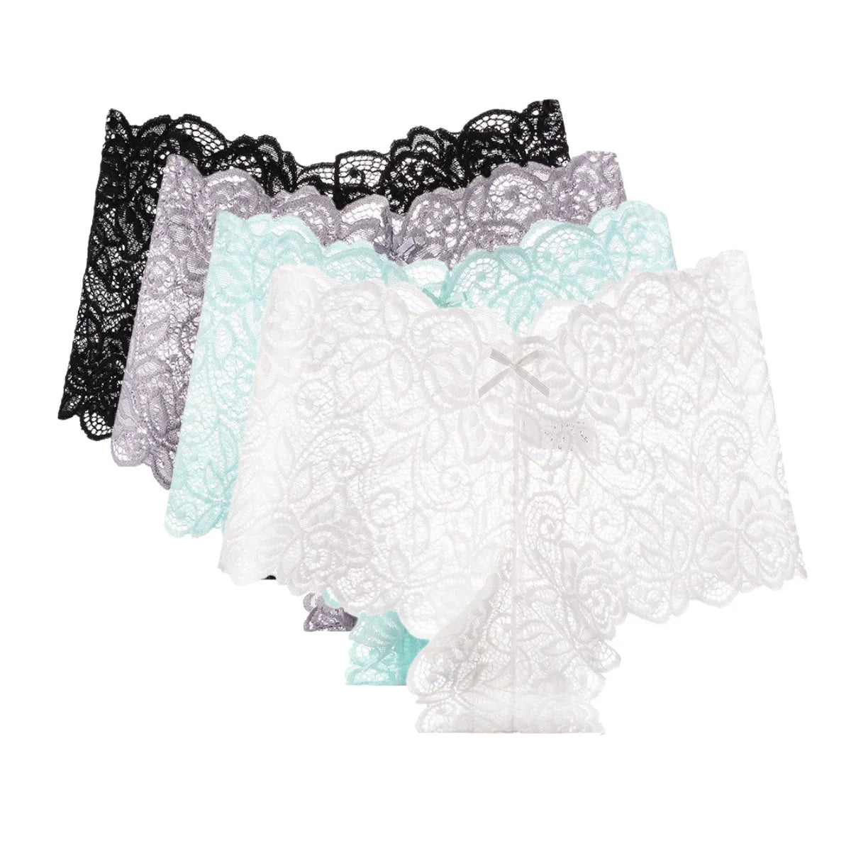 4Pcs/Set Floral Lace Panties Women Sexy Boyshorts Solid Color Underwear Female Low Waist Boyshort Breathable Lingerie S-XXL