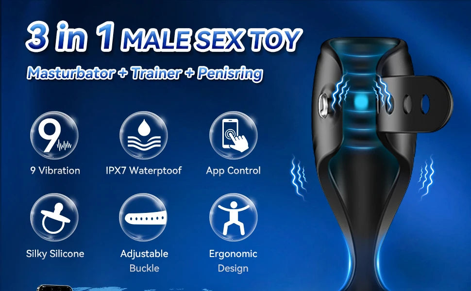 Male Penis Trainer Cock Ring Vibrator Masturbators Stroker Toys with Penis Rings for 18+ Men Erection APP Control Glans Massage