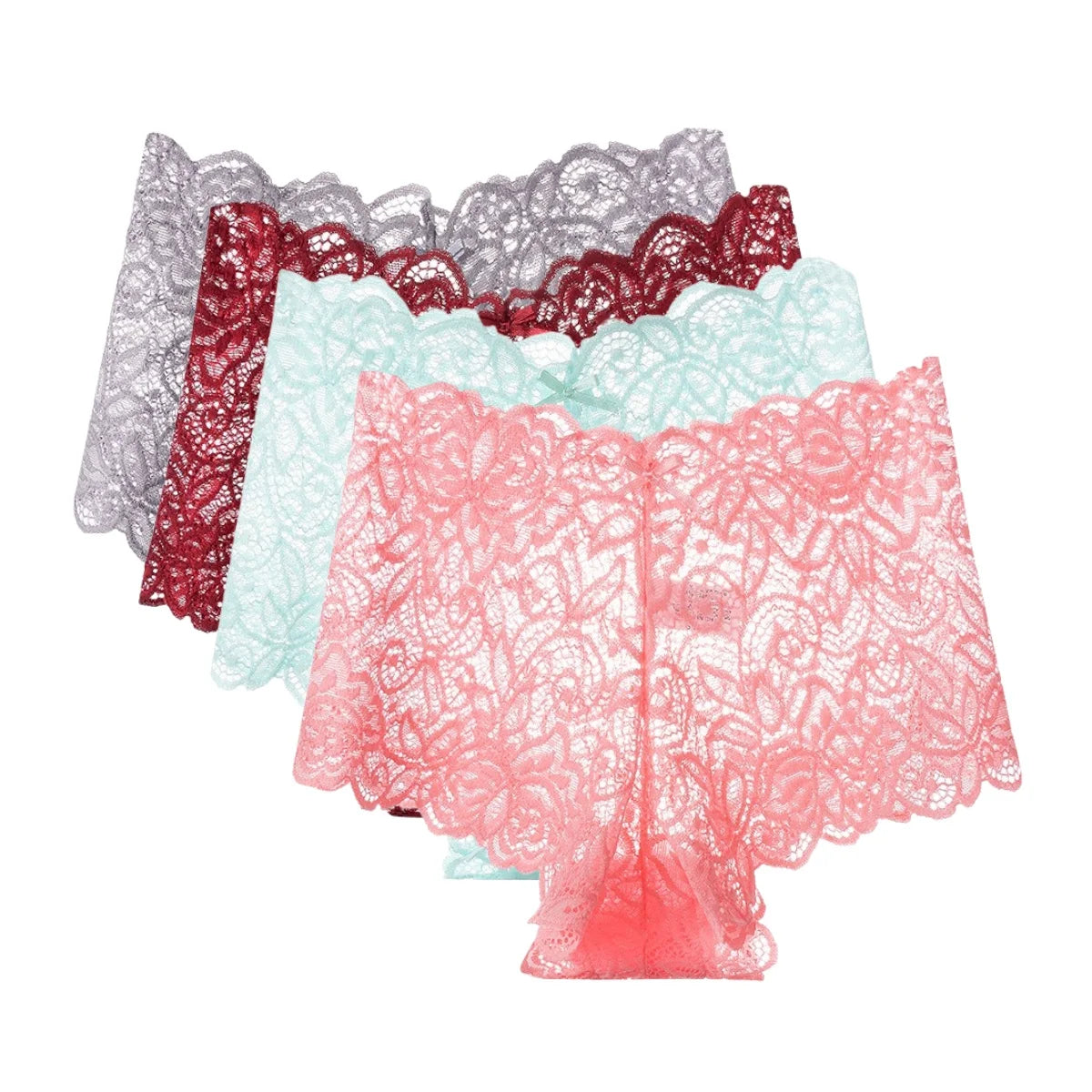 4Pcs/Set Floral Lace Panties Women Sexy Boyshorts Solid Color Underwear Female Low Waist Boyshort Breathable Lingerie S-XXL
