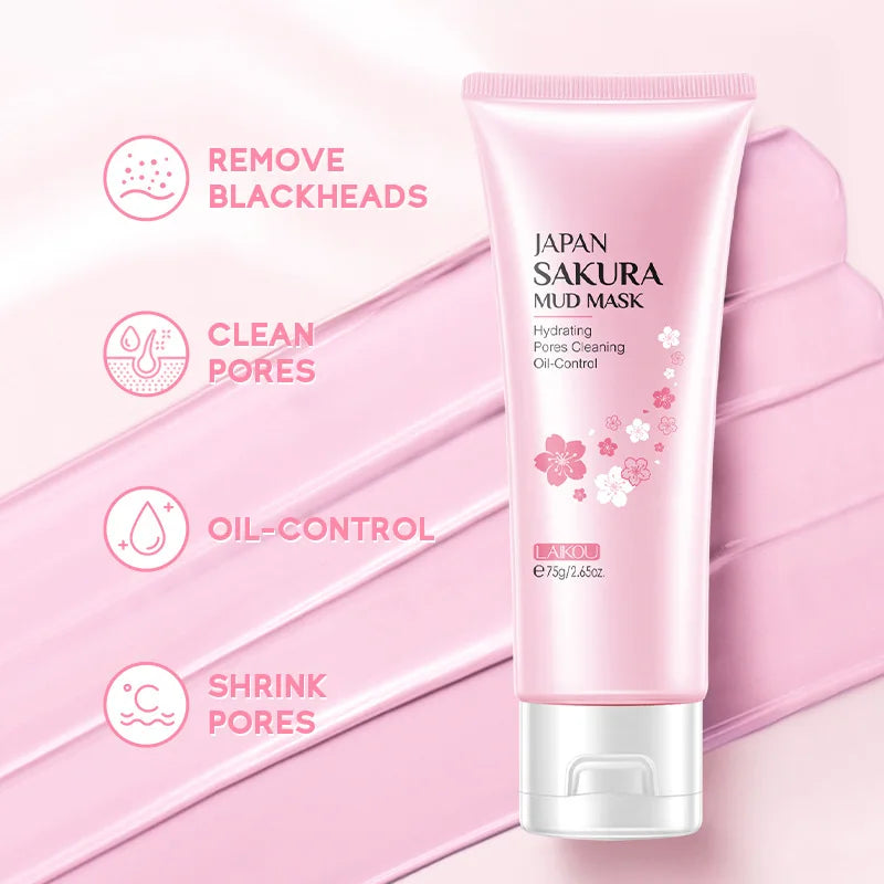 LAIKOU Japan Sakura Clay Mask Deep Cleansing Skin Mud Korean Face Mask Oil Control Shrink Pores Skin Care 80g