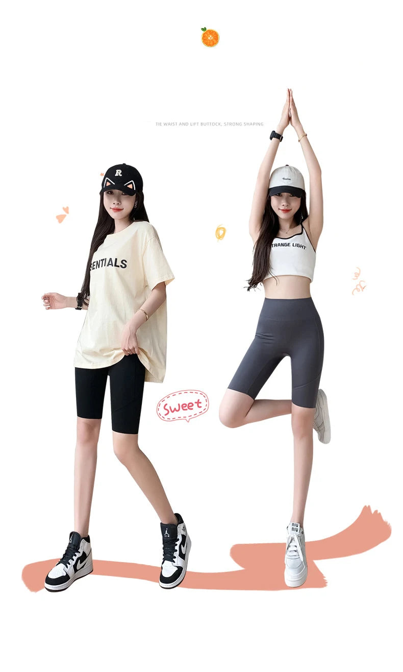 BIVIGAOS Side Pocket Biker Sharkskin Shorts Leggings Women Summer High Waist Thin Slim Skinny Yoga Running Sport Cycling Shorts