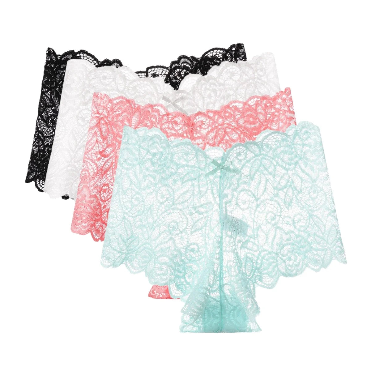 4Pcs/Set Floral Lace Panties Women Sexy Boyshorts Solid Color Underwear Female Low Waist Boyshort Breathable Lingerie S-XXL