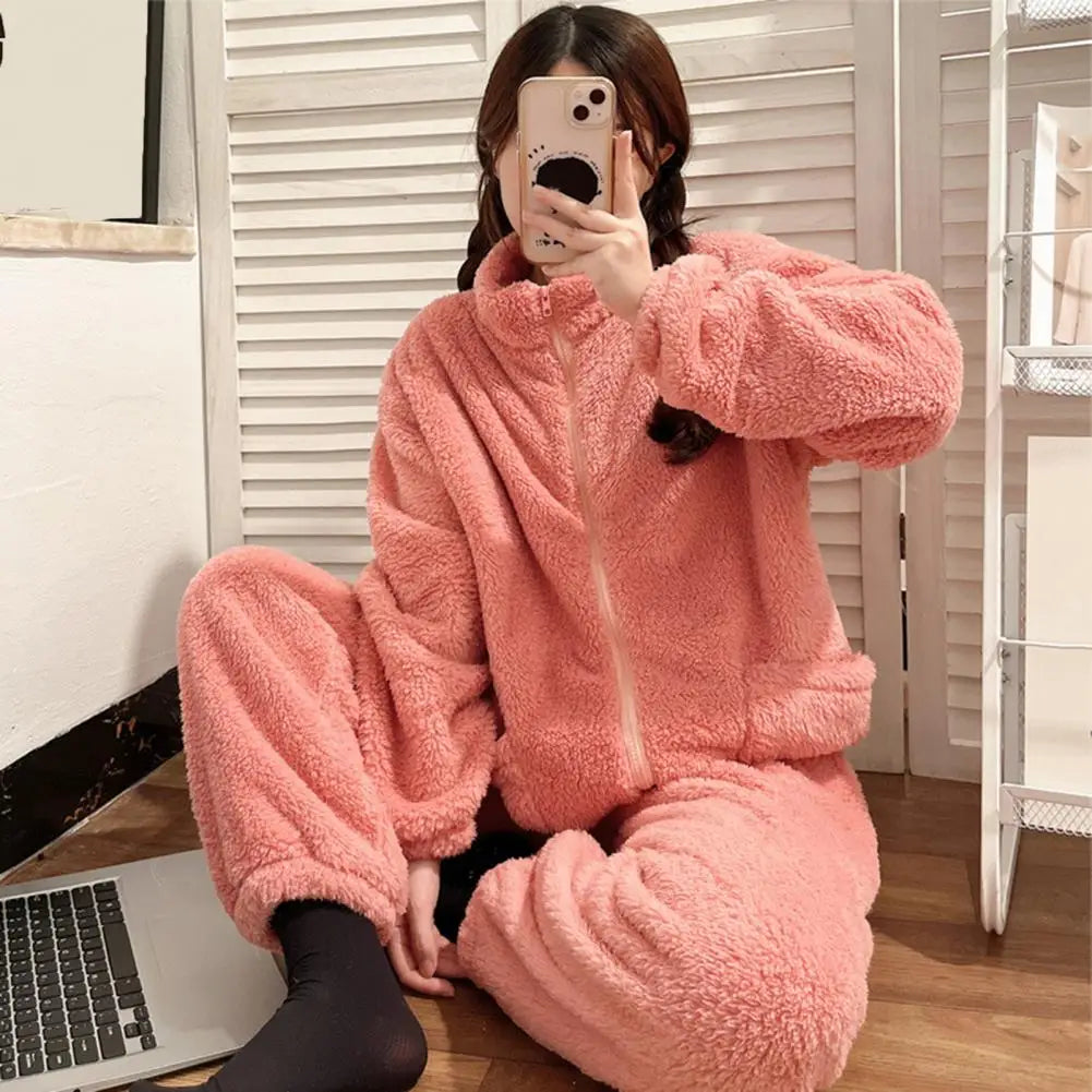 Women Pajama Set Thickened Coral Fleece Pijama Night Suits Warm Plush Pajama Loung Sleepwear Autumn Winter Soft Warm Sleepwear