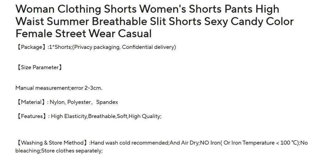 Uick-dry Woman's Clothing Shorts Marathon Running Pants High Waist Summer Breathable Slit Shorts Sexy Female Street Wear Casual