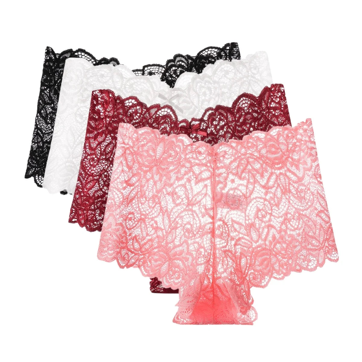 4Pcs/Set Floral Lace Panties Women Sexy Boyshorts Solid Color Underwear Female Low Waist Boyshort Breathable Lingerie S-XXL